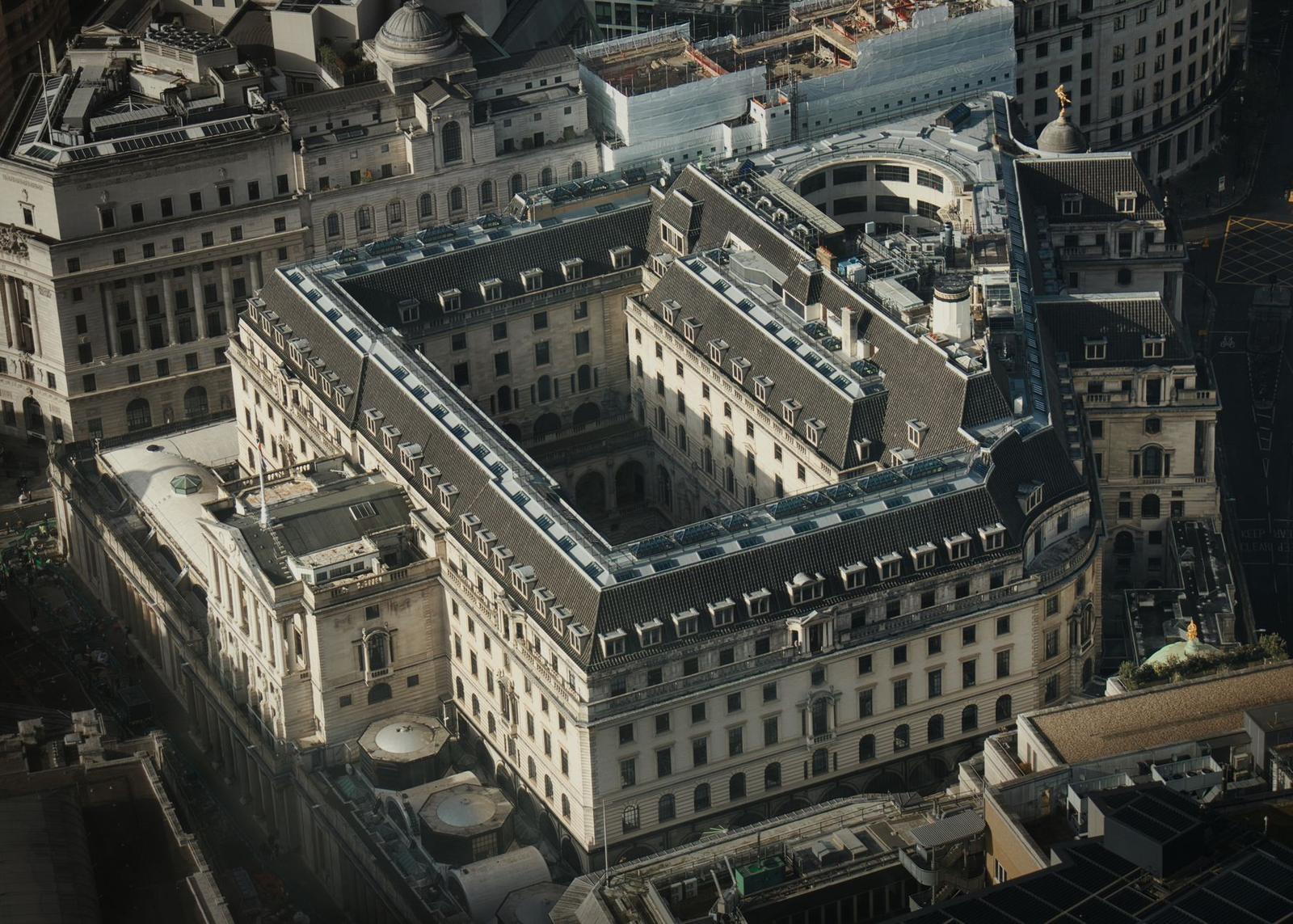 Aerial View of the Bank of England on Threadneedle Street in the City of London
